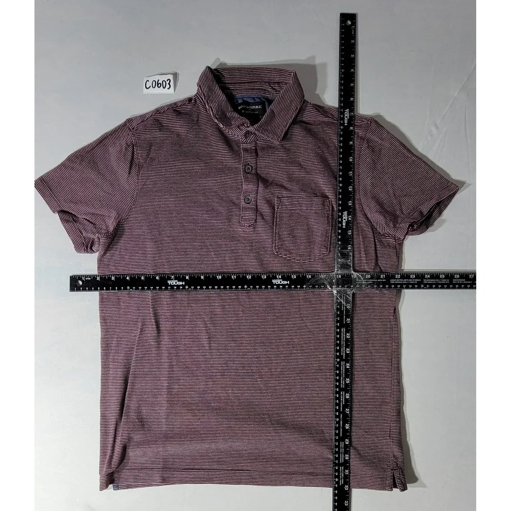 Banana‎ Republic Mens Wicking Pique Polo Shirt Maroon Stripe Short Sleeve Size M
